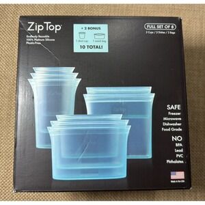 Zip Top Reusable Food Storage Bags |Full Set of 10 [Blue] Silicone Containers